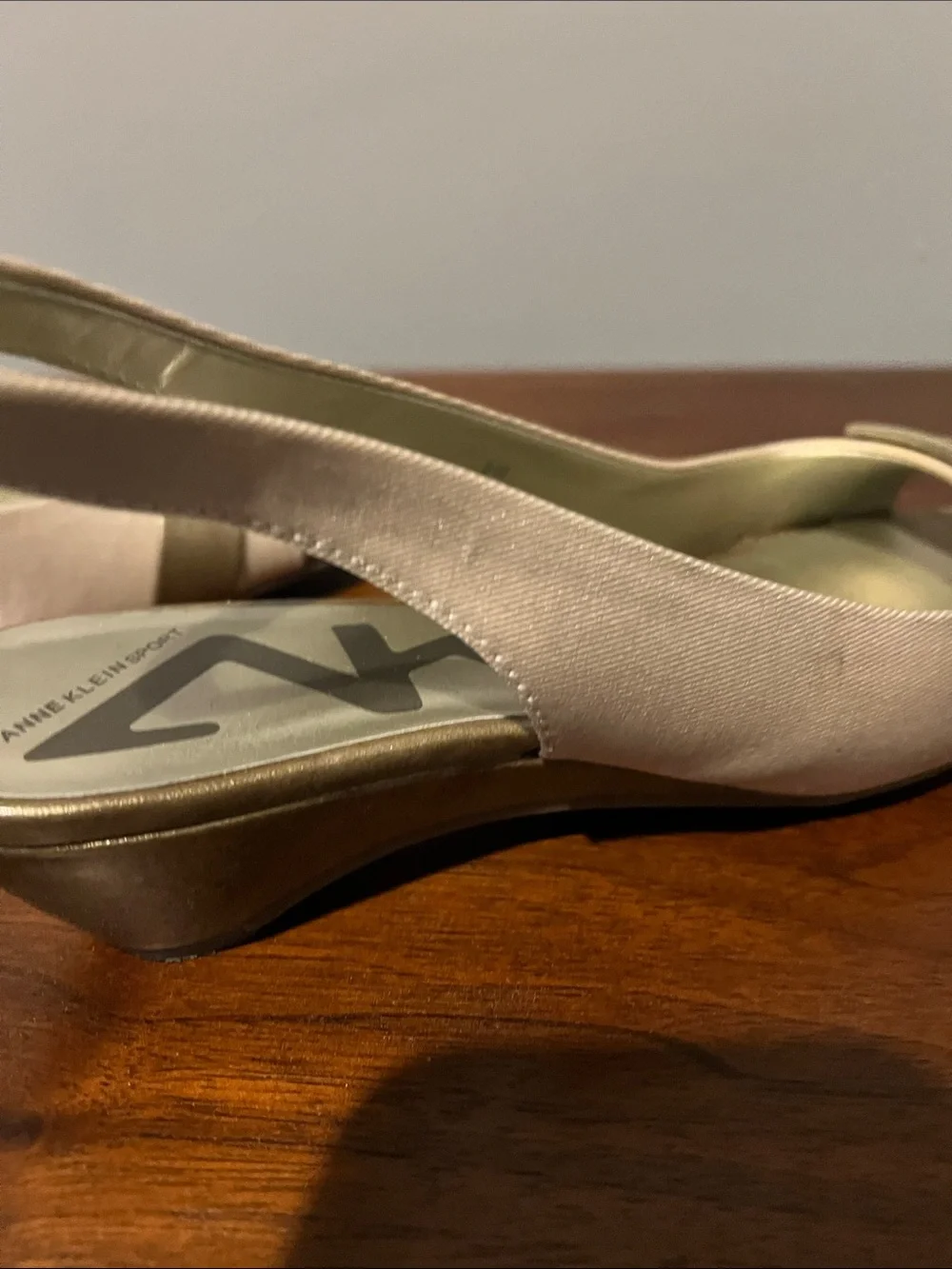 Anne Klein Cream and Gold Slingback Peep-Toe Flats